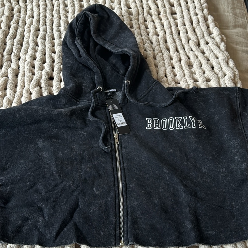 Fashion Nova Washed Cropped Hoodie and Flare Sweatpants